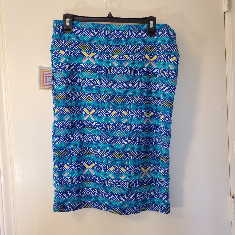 LuLaRoe Womens Blue Yellow Cassie Skirt XL